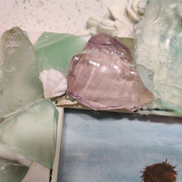Handmade Shells & Sea Glass Framed Art Decor & Drawing Beach Dating Theme Signed - Picture 3 of 15